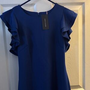Elegant Blue Ruffle Sleeve Dress